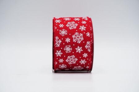 Текстурована стрічка зі сніжинками на дроті_KF7184GC-7-7_червона